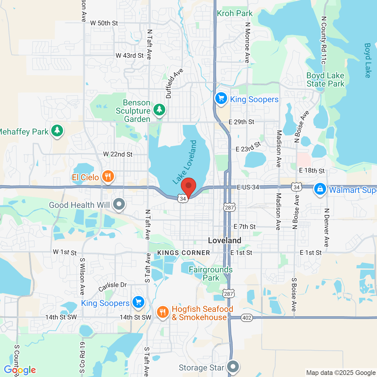 Google map image of our location in 650 W Eisenhower Blvd Loveland, CO